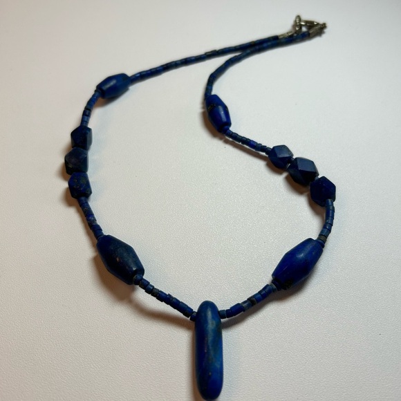 Natural Old Lapis Lazuli Heishi Style Tube Beads Necklace Vintage - Picture 5 of 8